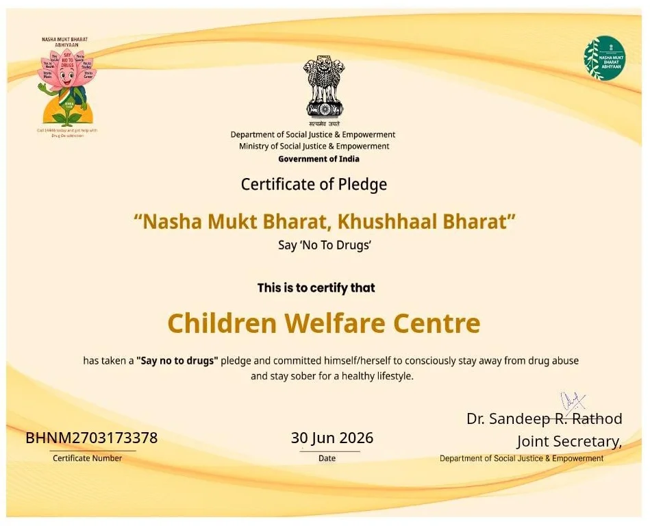 Certificate of Pledge - Nasha Mukt Bharat Abhiyan